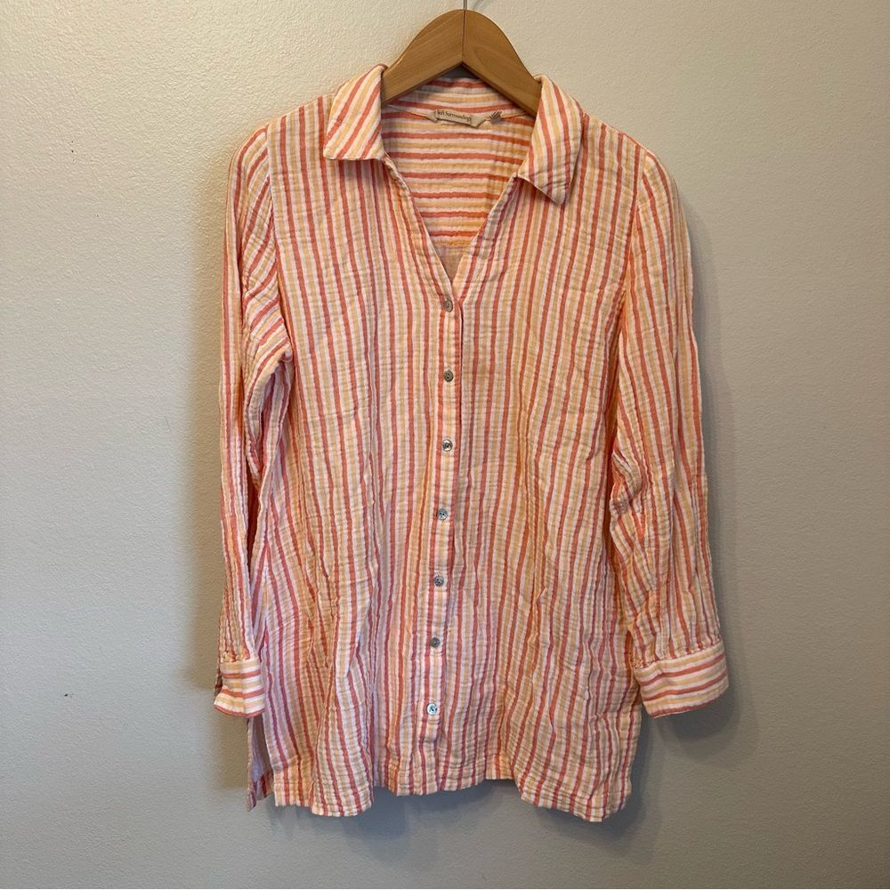 Soft Surroundings Striped Button-Down Tunic Cotton Shirt Lightweight Classic